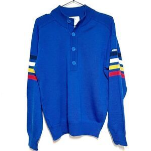 Rare Vintage Descente Japan 100% Wool Varsity Style Quarter Button Pullover Sz S